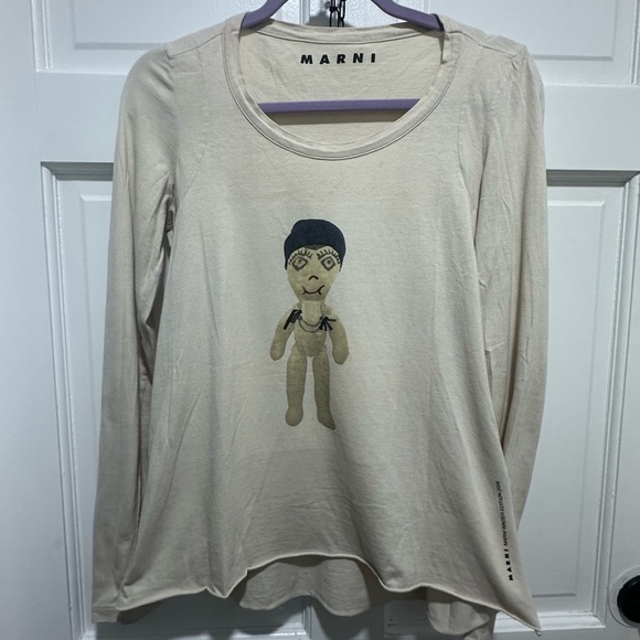 Marni Cream Long Sleeve Tee Winter Edition 2009 with Doll Design Size Small - Picture 1 of 9